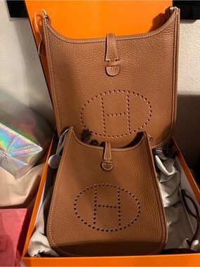 Hermes Mini Evelyne Bag in Brown Leather TPM